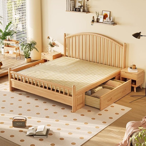 Nordic solid wood bed modern simple Windsor bed 1.8 meters 1.5 meters single double bed rental apartment B&B bed