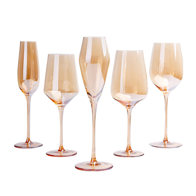 Conjunto de vino ámbar para la venta creativo copa de vino cristal electrochapado copa de vino decantador combinación traje