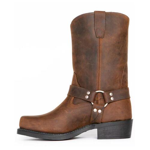 E9712026 New square head metal ring element men's calf boots