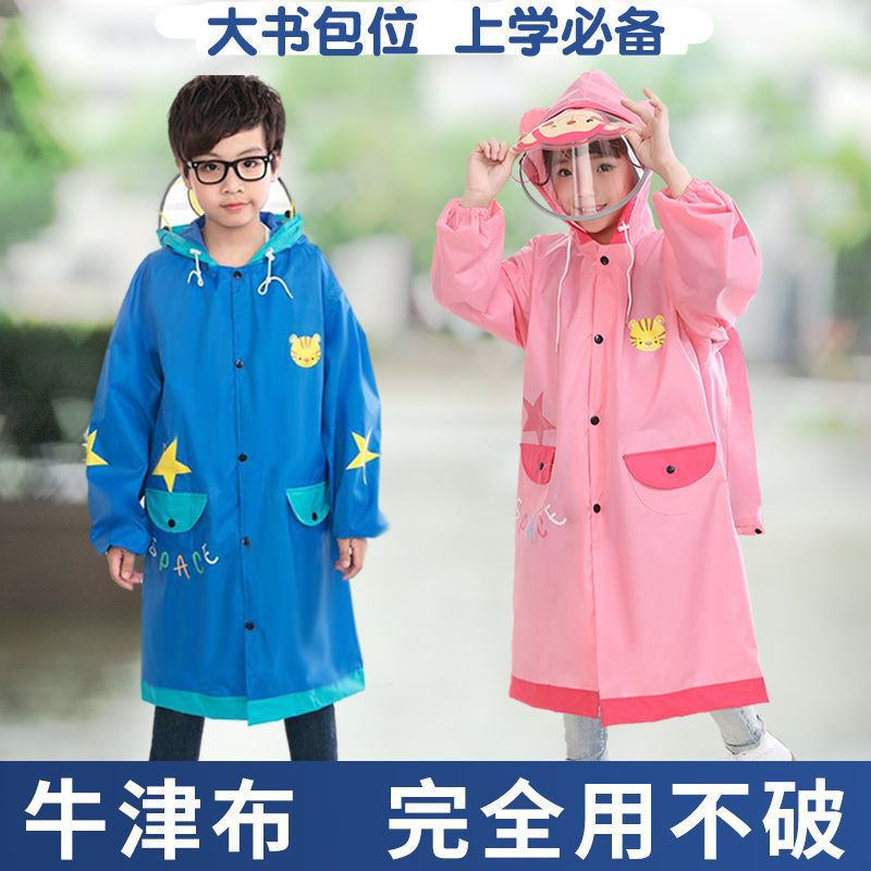 Children's Raincoat, Rainproof, Thickened and Durable, Full-Body Primary School Student with School Bag, Oxford Cloth Poncho