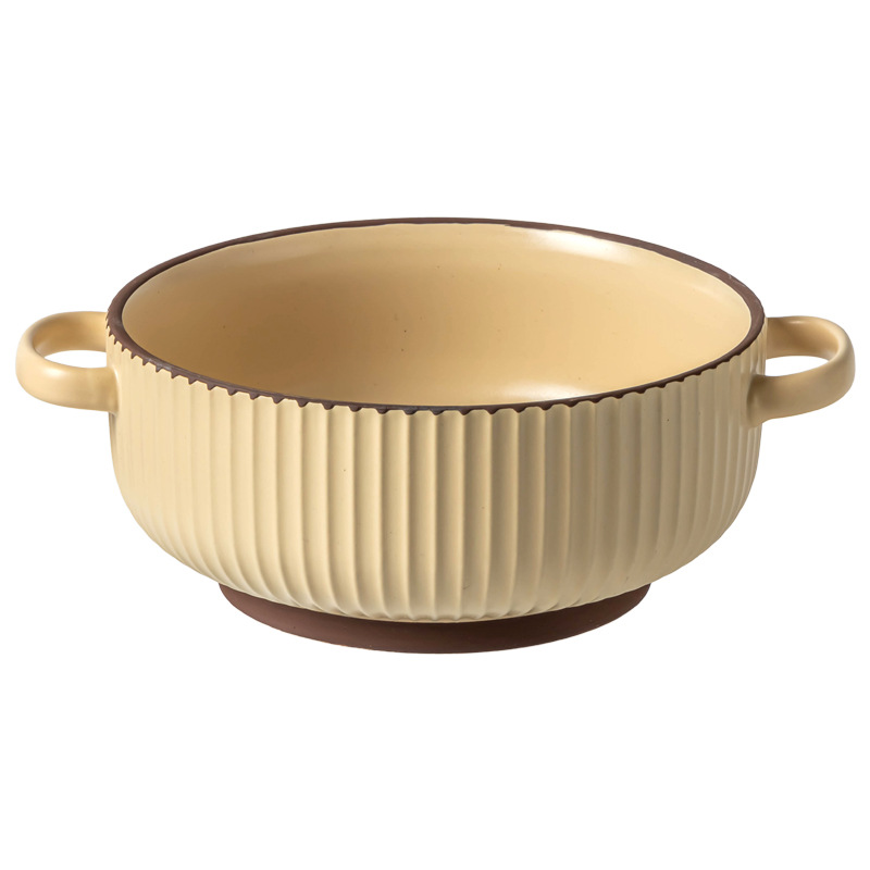 Simple anti-escaldadura tazón de doble oído vajilla de cerámica tazón de sopa tazón de polvo para el hogar tazón de arroz al horno tazón de fideos instantáneos al por mayor tazón profundo Jingdezhen