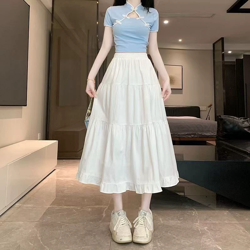 Белая юбка, женская летняя новая весенне-осенняя плиссированная длинная юбка-зонтик, юбка-сказка, юбка-тортик