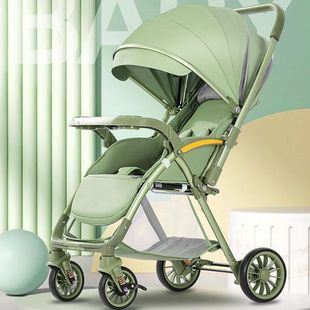 Lightweight Big Wheel Baby Foldableing Stroller That Can Sit and Lie Down, Portable High View 0-3 Years Old Four-Wheel Shock-Absorbing Stroller