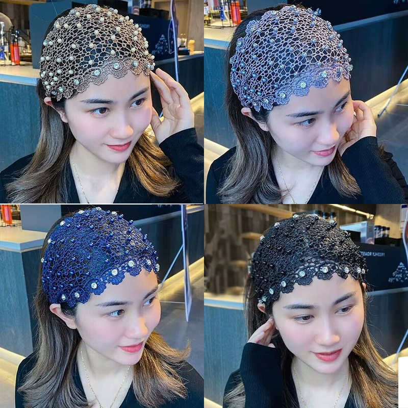 Cross-border new wide-brimmed hollow hair band beaded TikTok Net red white hair covering headdress hair pressing headscarf head cap wholesale Cross-border new wide-brimmed hollow hair band beaded TikTok Net red white hair covering headdress hair pressing headscarf head cap wholesale
