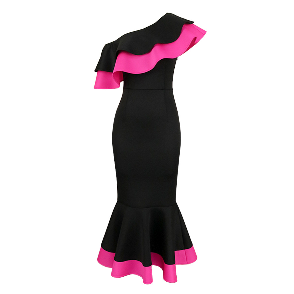 Damenbekleidung Fat mm einschultriges rückenfreies Rüschenkleid große Größe hohe Taille schlankes Fischschwanzrockkleid_voghion.com