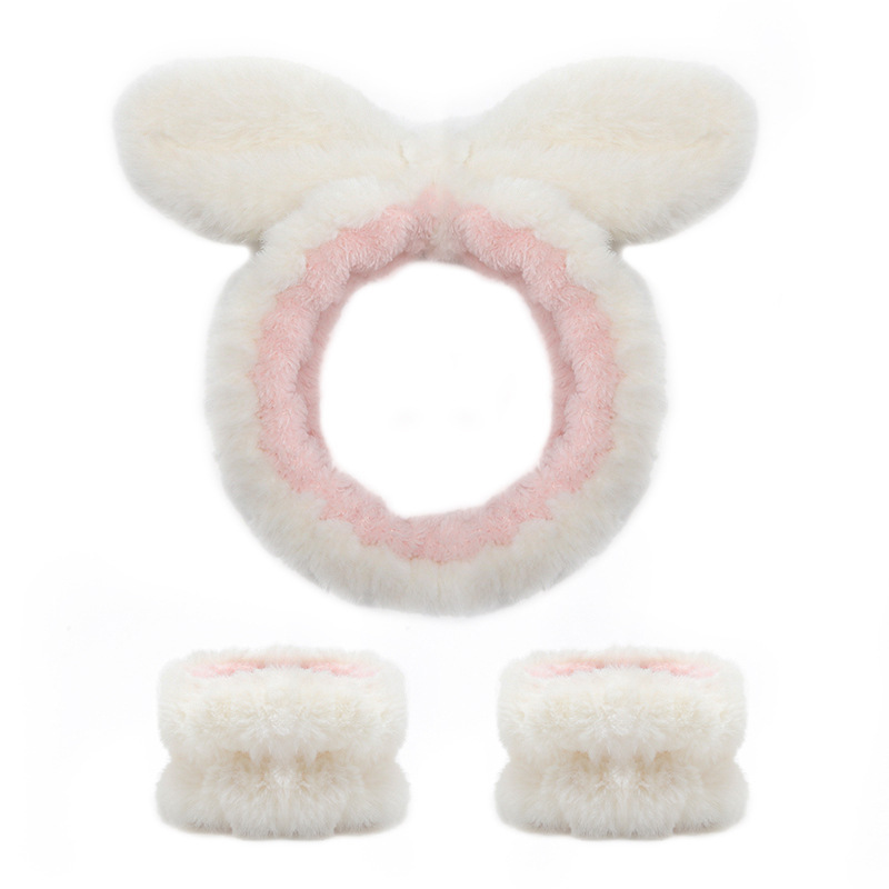 Transfronterizo cara lavado banda para el cabello correa para la muñeca Imitación Piel de conejo color sólido felpa impermeable banda para el cabello Amazon absorbente sudor-limpieza al por mayor