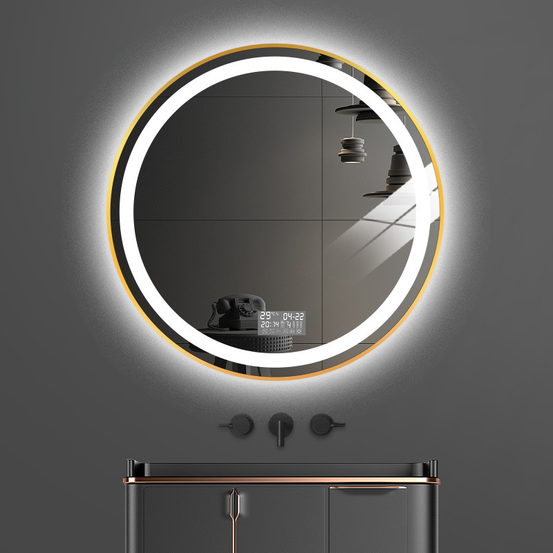 Zhenhan Cross-border exclusivamente para hoteles, baño con marco de aleación de aluminio, espejo redondo, espejo de luz LED, espejo inteligente de baño con luz