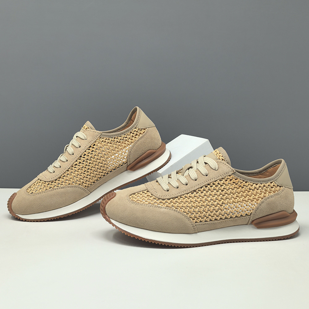 Men's Top-Layer Cowhide White Sneakers, Trendy Summer Breathable European Style Men's Casual Shoes