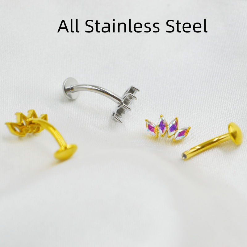 Fashion All Stainless Titanium Steel Inlaid With Zirconia Body Piercing Ring Navel Button, Wholesale For Foreign Trade Easy To Wear_voghion.com