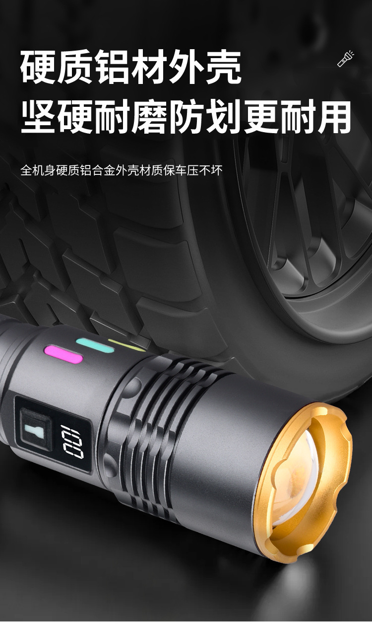 White Laser Zoom Long-Range Strong Light Flashlight with Display Screen, Rechargeable, Ultra-Bright, Large Floodlight, Fill Light for Outdoor Photography
