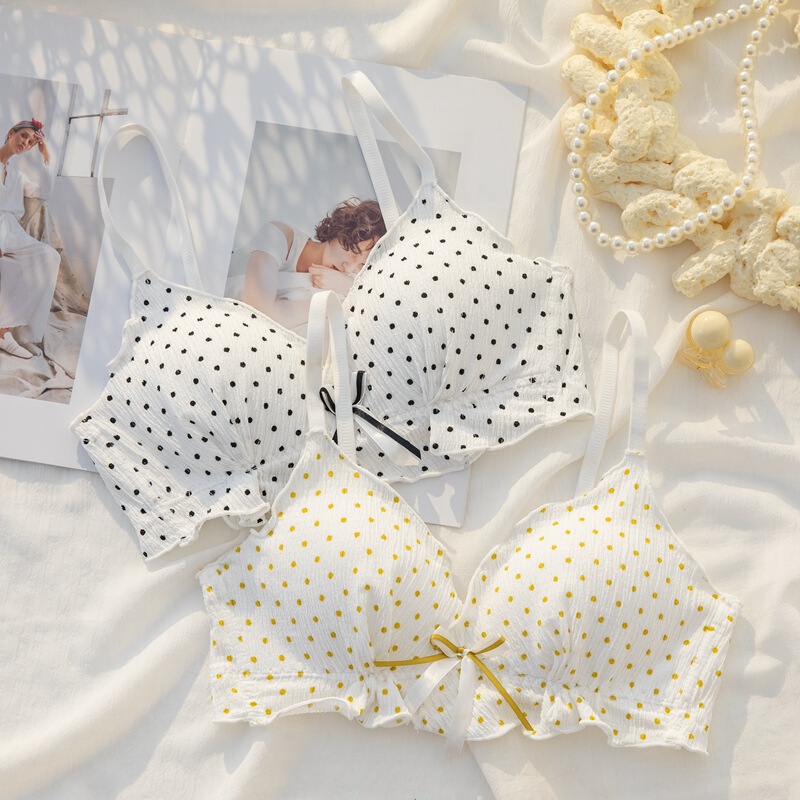 Sweet Japanese Comfortable Underwear Women's Thin Big Chest Small Triangle Cup College Students Girls Junior High School Bra Set
