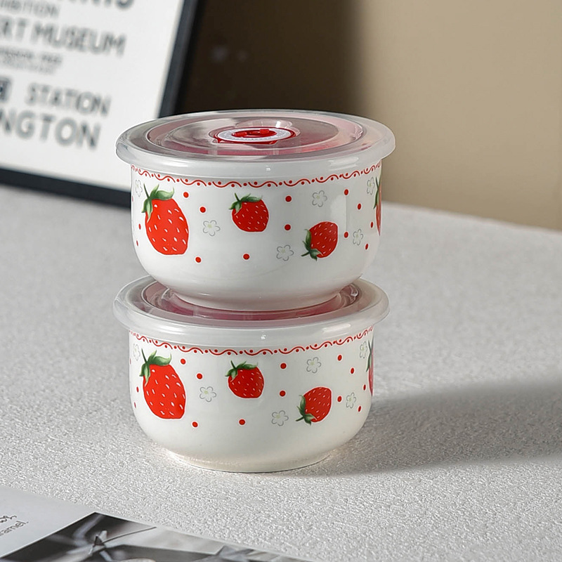 [Múltiples opcionales] cuenco de cerámica fresco cuenco de fideos de burbujas caja de almacenamiento de refrigerador microondas con cubierta sellada caja de almuerzo