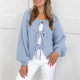 Cross-Border Amazon Autumn and Winter New Pure Color Ins Thick Needle Lace-Up Bow Knitted Cardigan Jacket Sweater for Women