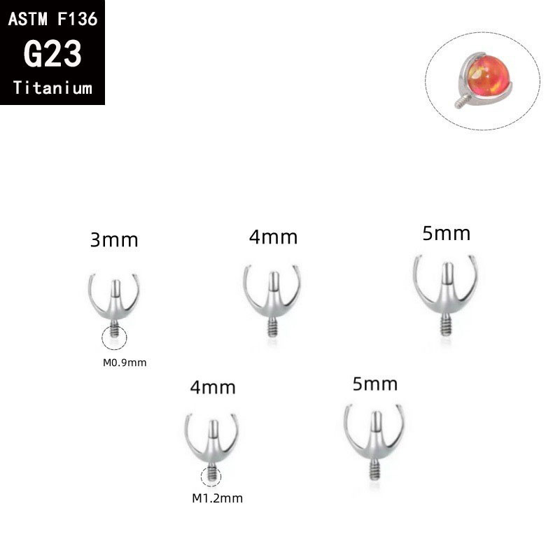 G23 Titanium Three-Claw Empty-Holder with Opal External Teeth Earring F136 Titanium Alloy Earring Tongue Nail Lip Nail Round Bead Accessories DIY detail image 7