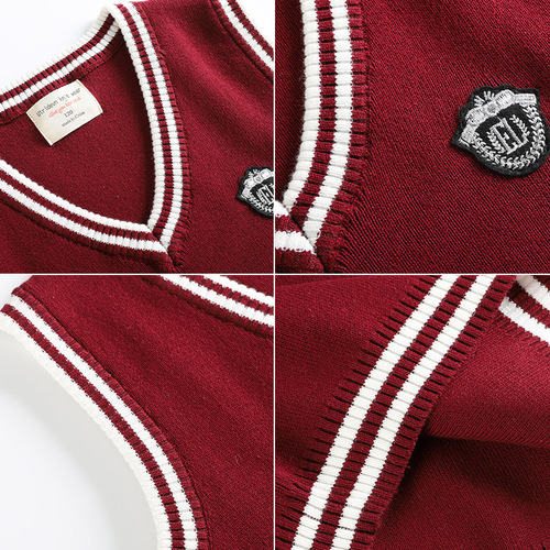 V-neck contrast wool vest boys' knitted vest sweater women's medium and large children's school uniforms kindergarten uniforms wholesale