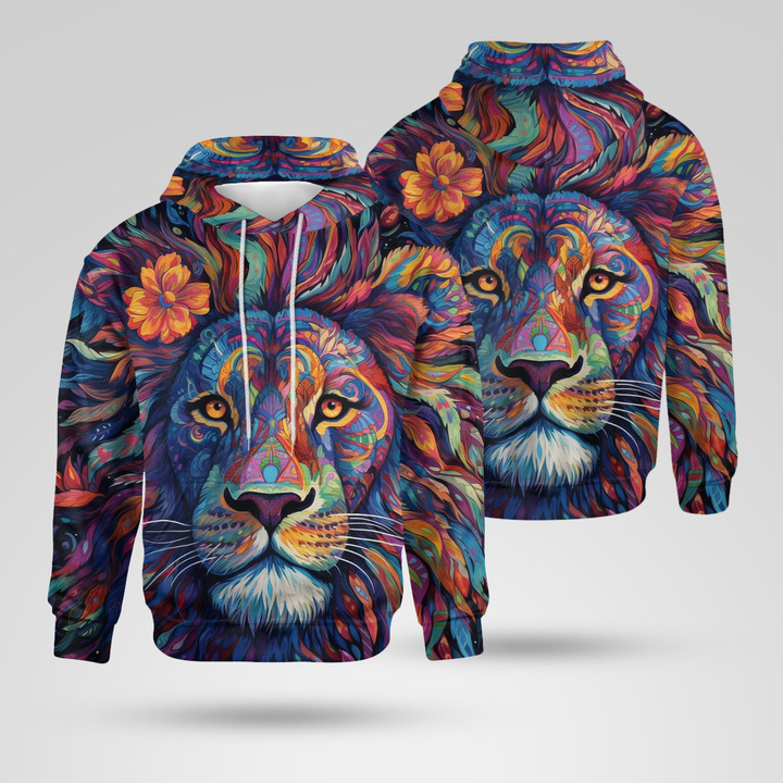 Nový pánsky sveter s kapucňou, vzor leva vytlačený 3D tlačou z roku 2024_voghion.com