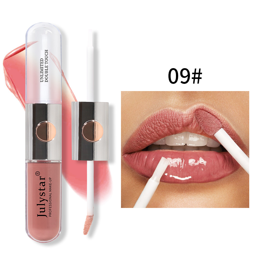 Julystar Beauty's double-head mirror lip gloss is easy to apply and does not fade or stick to a cup of water undefined