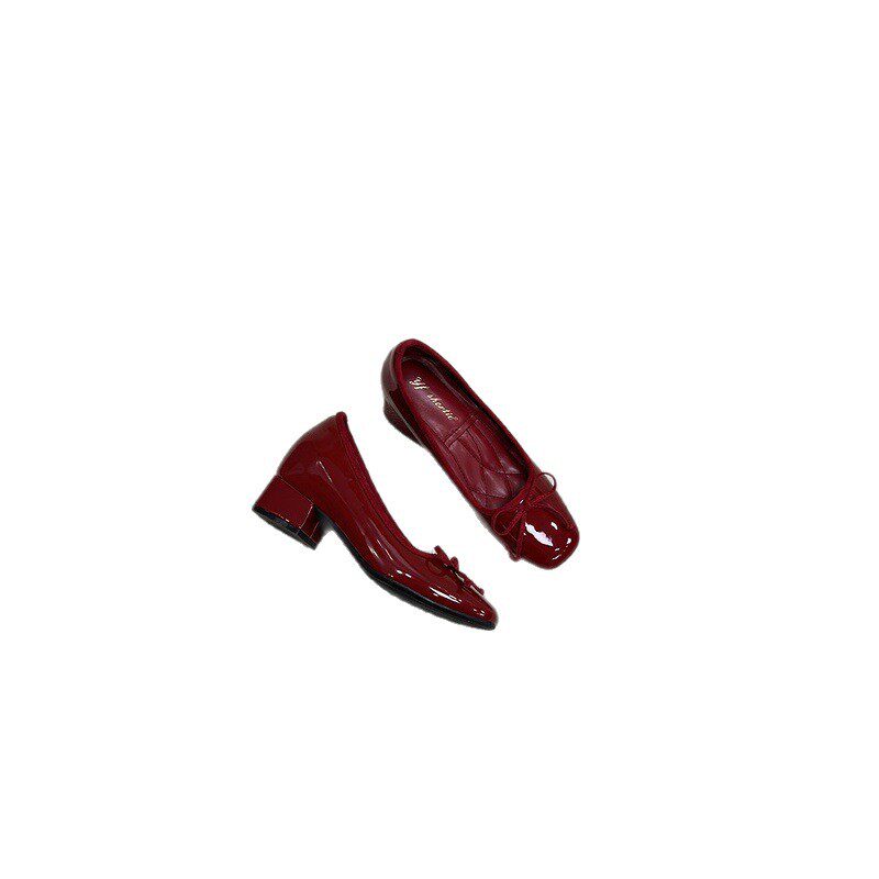 Giày cao gót nữ mũi vuông đế trong tăng chiều cao 7 cm, thắt nơ, kiểu lười hở gót, chất liệu da bò — Hàng có sẵn màu đen, Hàng có sẵn màu đỏ, Màu nude, hàng có sẵn