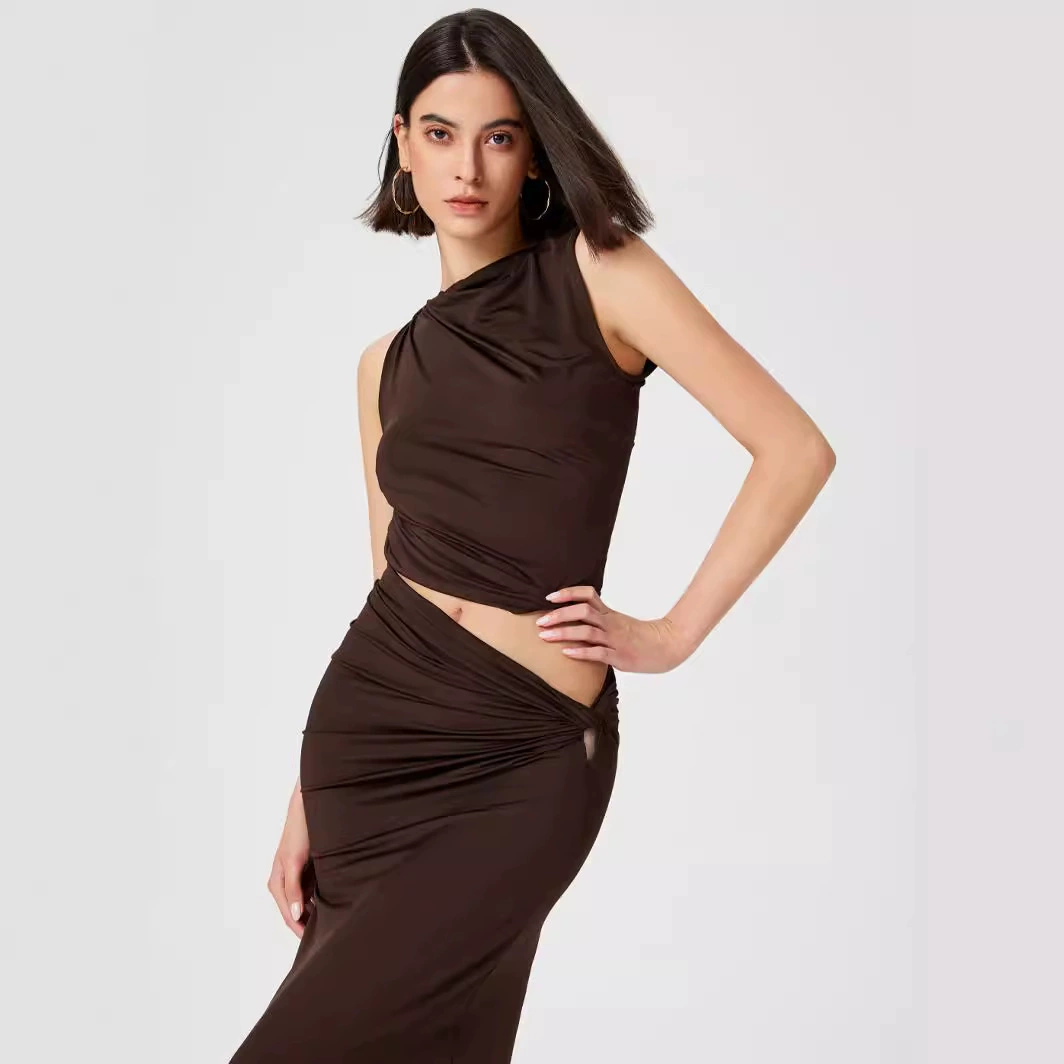 2024 Amazon трансграничный европейский и американский весенний и летний новый однотонный облегающий удобный Модный женский костюм с юбкой женский трикотаж