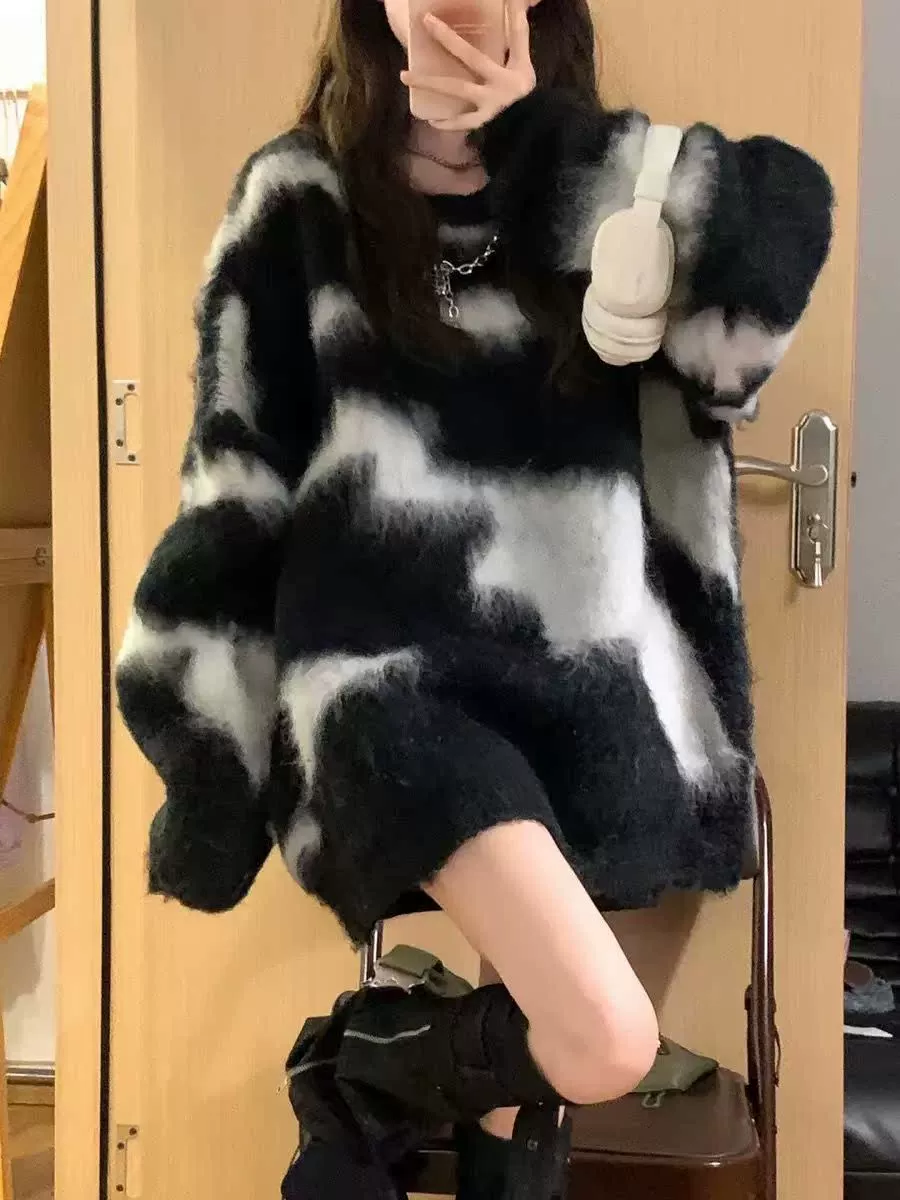 Мягкий клейкий вязаный свитер женский осенний и зимний дизайн ретро ленивый ветер полосатый дизайн