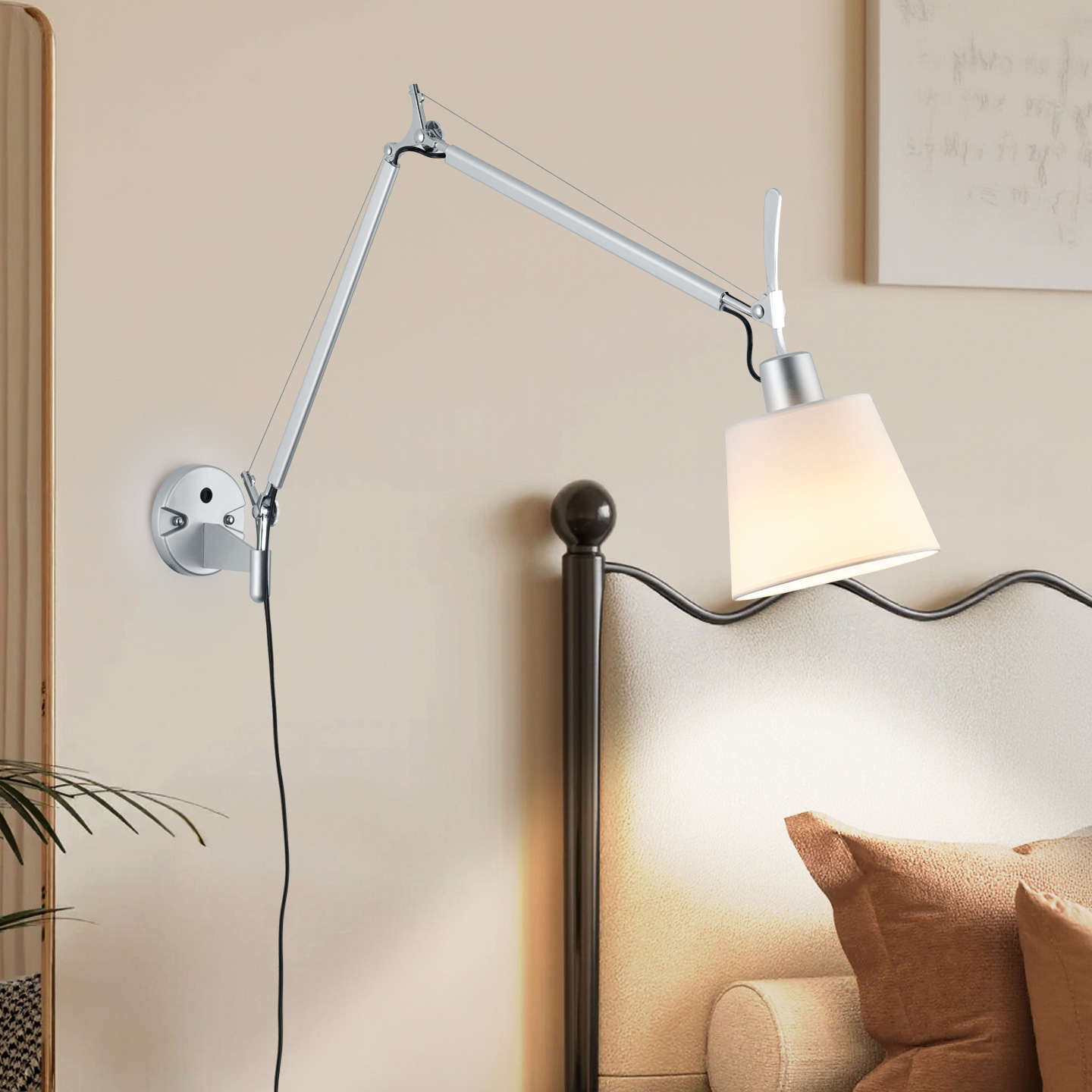 Gujia lámpara de pared de cabezal de cama simple estudio moderno diseño telescópico brazo oscilante creativo sala de estar lectura lámpara de protección de ojos 194L