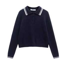 跨境批发欧美秋冬新款套头毛衣时尚气质女装长袖翻领撞色针织衫女