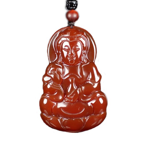 Natural red agate Guanyin Buddha pendant jade jade carnelian pendant necklace live supply wholesale