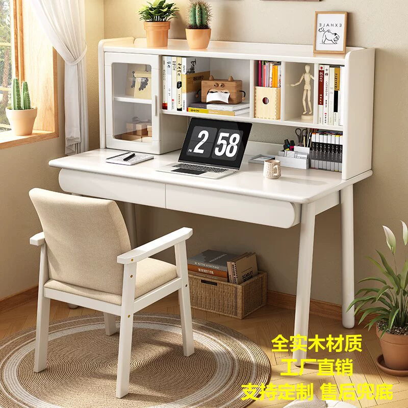 Настольная книжная полка из цельного дерева, встроенный стол, скандинавский простой домашний компьютерный стол, письменный стол для спальни, ученика начальной и средней школы