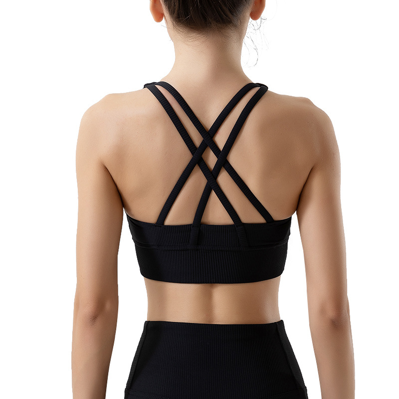 2022 europeo y americano desnudo costilla yoga deportes ropa interior Cruz espalda fitness a prueba de golpes correr Sujetador deportivo para las mujeres