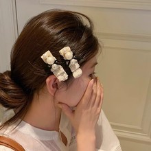 蕾丝少女~甜美森系珍珠丝带蝴蝶结边夹女高级感气质侧边碎发发卡