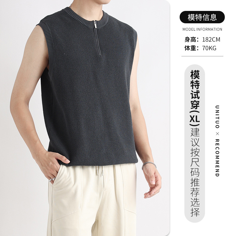 Suéter de seda de hielo, deportes, fitness, camiseta, chaleco, sensación avanzada, top con cuello de polo de secado rápido para hombres, camiseta sin mangas para hombres