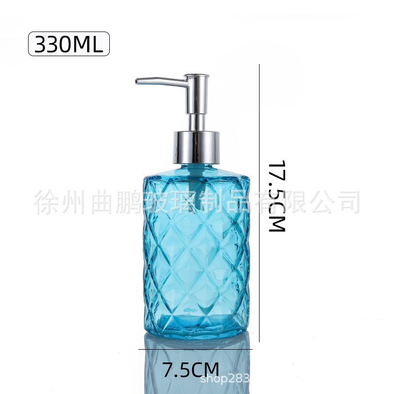 파란색 병 + 은색 펌프 헤드, 투명