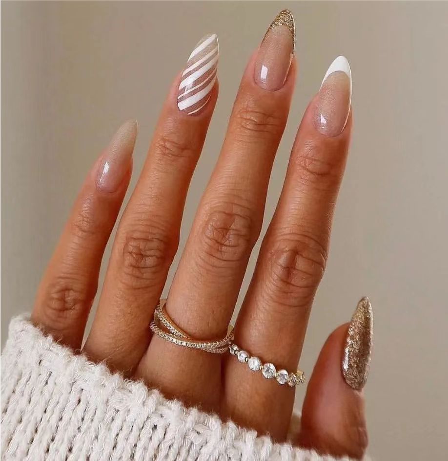 Uña de almendra desmontable negra borde francés minimalista moda manicura falsa parche de uñas al por mayor