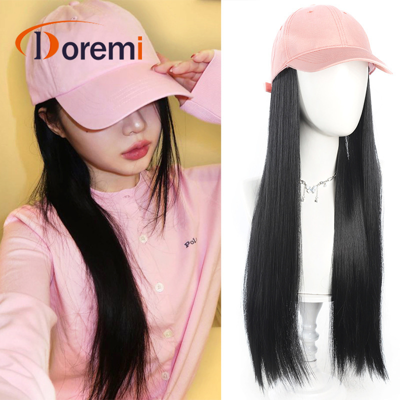 Cross-border hat long straight hair one-piece headgear duck tongue baseball cap wig fashion synthetic breathable autumn and winter hat wig
