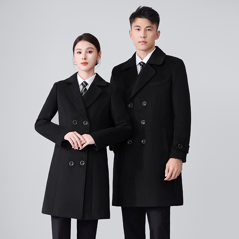 新款中国移动工作服冬装女呢子大衣营业厅员工工装藏蓝色毛呢外套