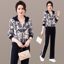 8012 印花布 中老年运动服套装女2025新款洋气妈妈秋装外套休闲