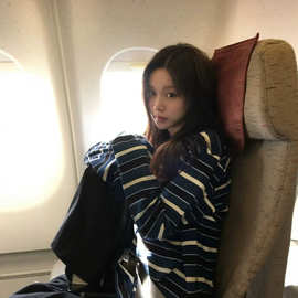 DY816美式复古条纹圆领长袖t恤女2026春秋新款松弛感百搭上衣潮