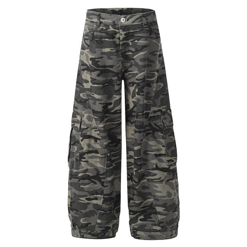 American Style Fashion Brand Camouflage Workwear Wide Leg Pants for Men and Women Autumn and Winter 2024 Loose Casual Vintage Machete Denim Pants