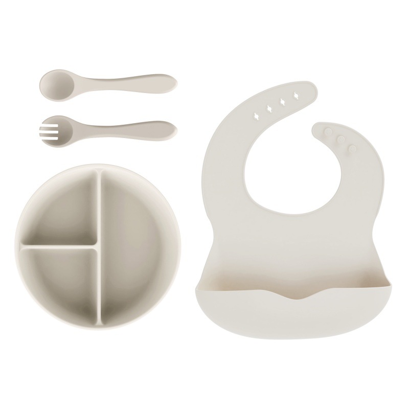 Alimentos de silicona set de cubiertos para niños cucharas blandas tenedor ventosa cuenco divisor de platos de comedor bib puede personalizar caja de regalo