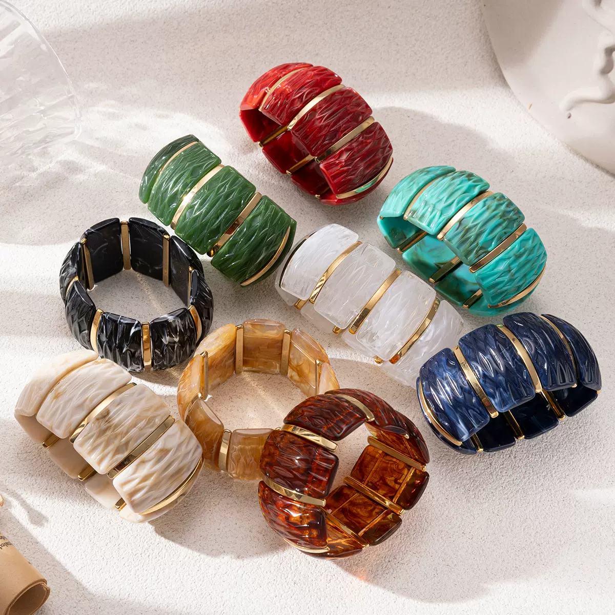 跨境时尚百搭高级感亚克力不锈钢手镯个性条纹简约小众轻奢手饰女