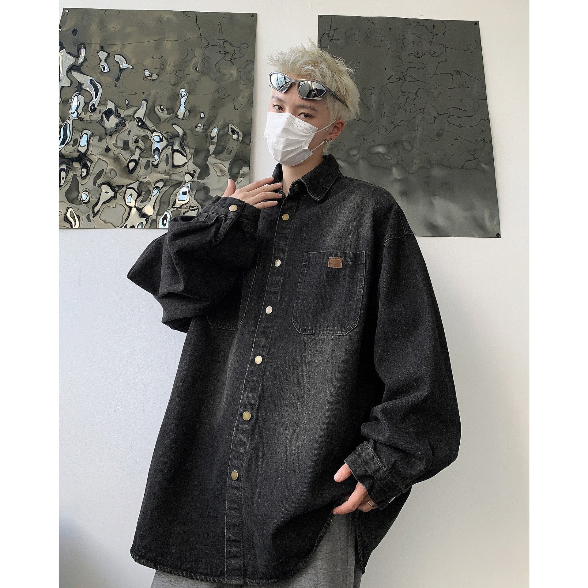 Camisa de mezclilla estilo americano, moderna, retro, teñida con cemento, para hombre, camisa informal holgada de manga larga para otoño, chaqueta tipo camisa para hombre.