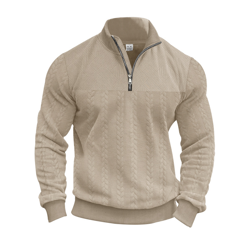 Cross-border retro americano cuello de cremallera casual chaqueta suelta pesada jersey jacquard otoño invierno chaqueta de hombre