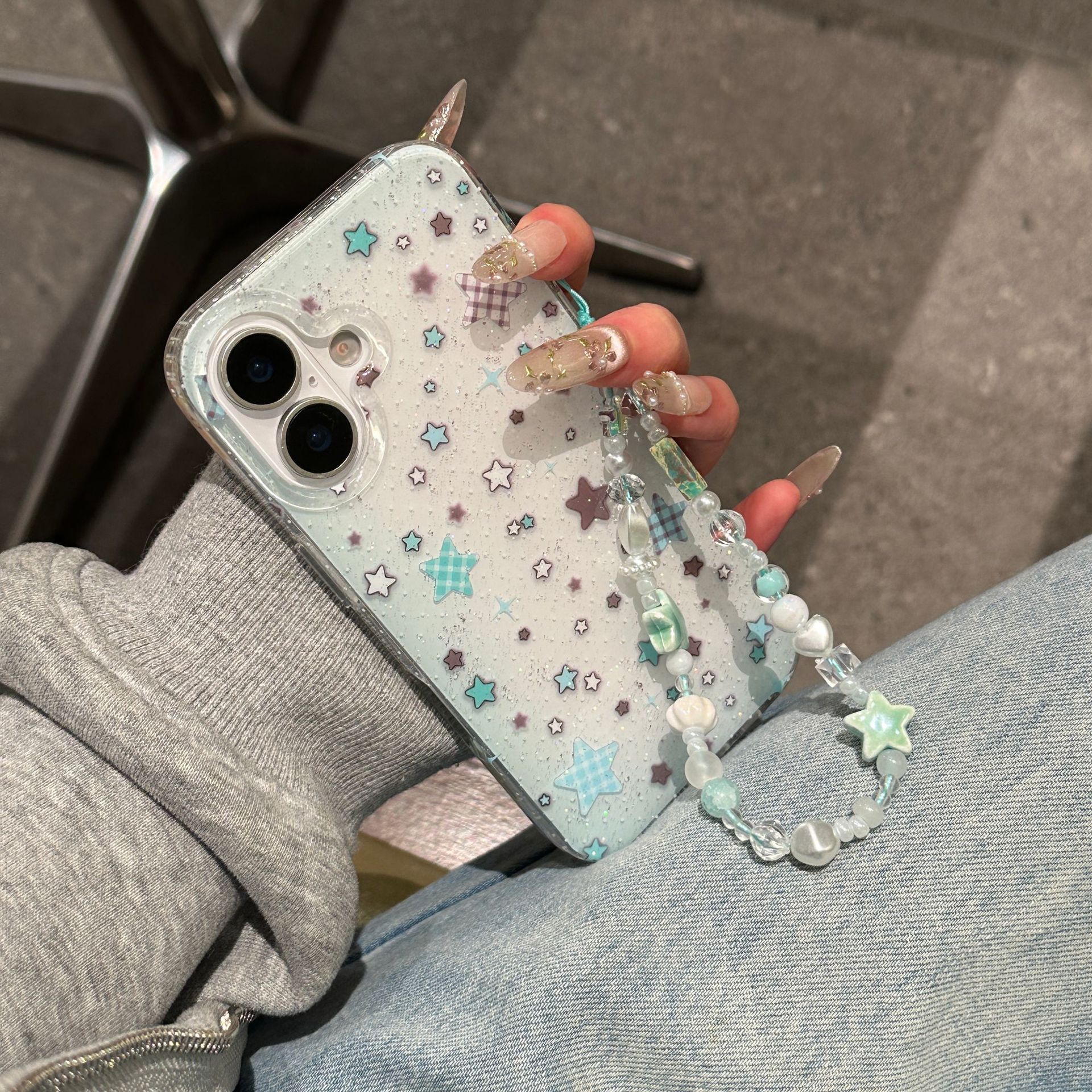 Brillante estrella de pantalla completa para Apple 15ProMax funda para teléfono móvil 16Pro cadena 14/13 pequeña fresca 16PM hembra