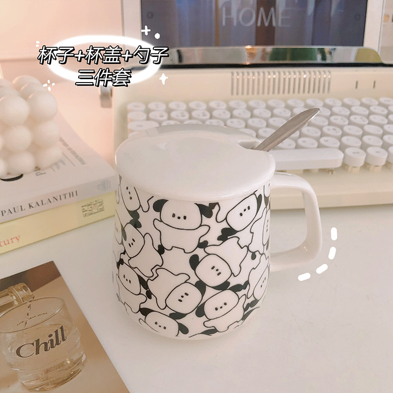 2F可愛陶瓷馬克杯女生高顏值水杯帶蓋勺辦公室杯子ins風牛奶咖啡