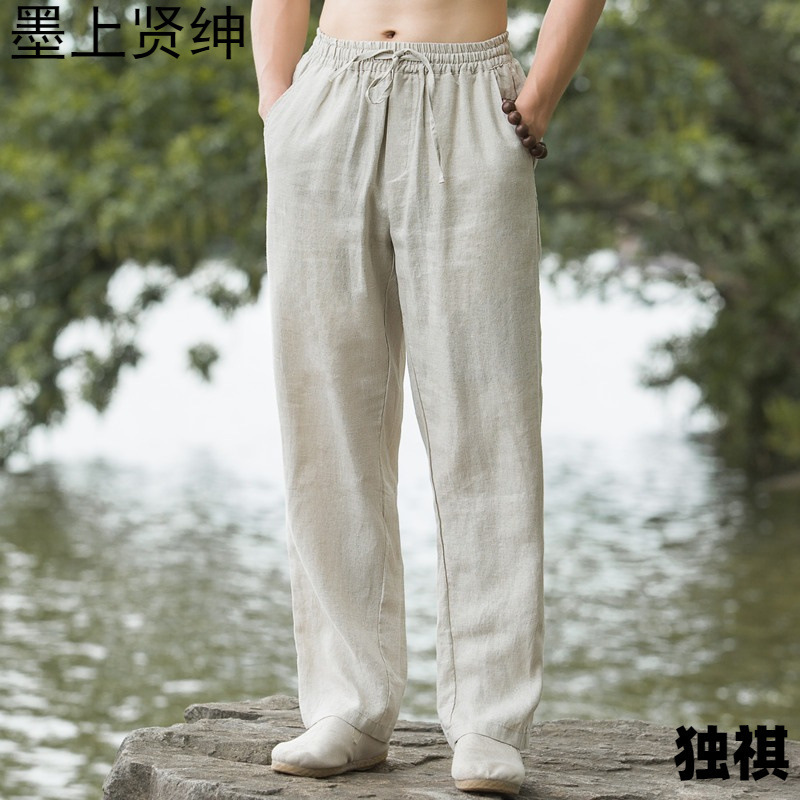 Linen Pants Men's Summer Thin Breathable 2023 New Style Young and Middle-Aged Cotton and Linen Wide-Leg Casual Pants Large Size Trendy Brand
