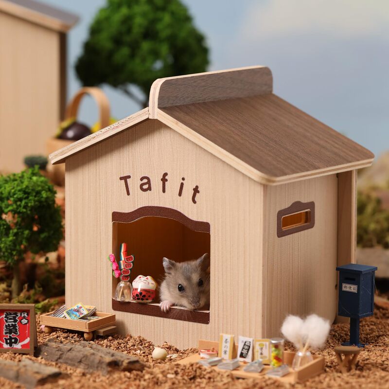 木製小型ペット生息地ハムスター隠れ家小動物生息地小屋取り外し可能ハムスターハウス|undefined