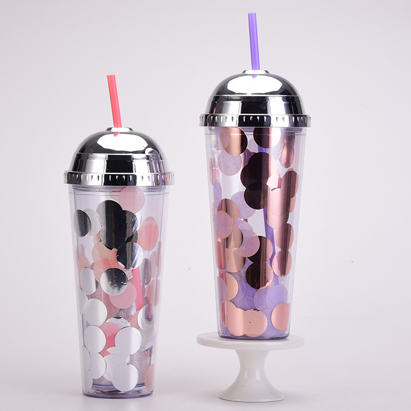 2022 neue DoppelSchicht Kunststoff Tasse Bunte Pailletten Kreative Stroh Tassepicture2