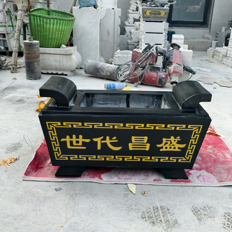 石雕墓地香炉汉白玉石香炉青石供桌长方形炉鼎狮子大理石花瓶摆件