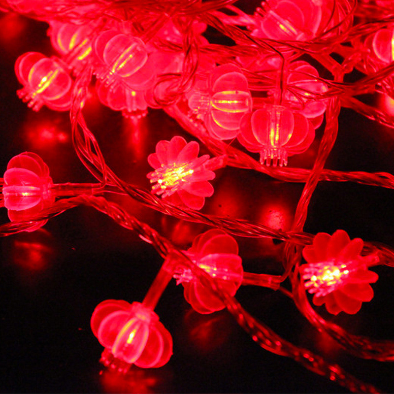 Solar le small red lantern lights string lights Spring Festival New Year Festival garden decorative lights outdoor waterproof