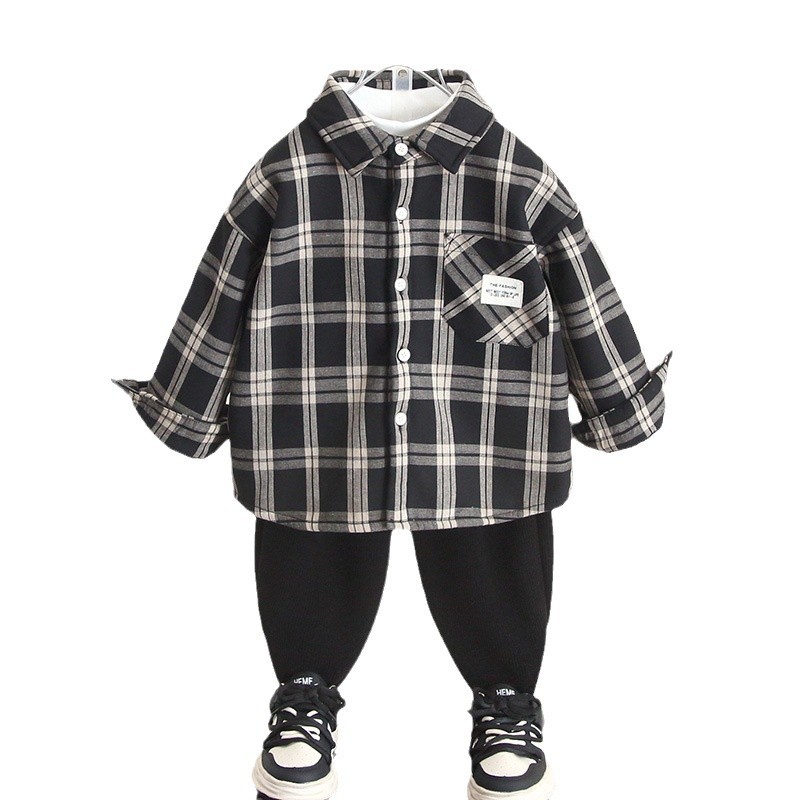 6922 niños más camisa de terciopelo 2025 invierno nuevo bebé camisa a cuadros engrosada de una pieza de terciopelo ropa infantil casual